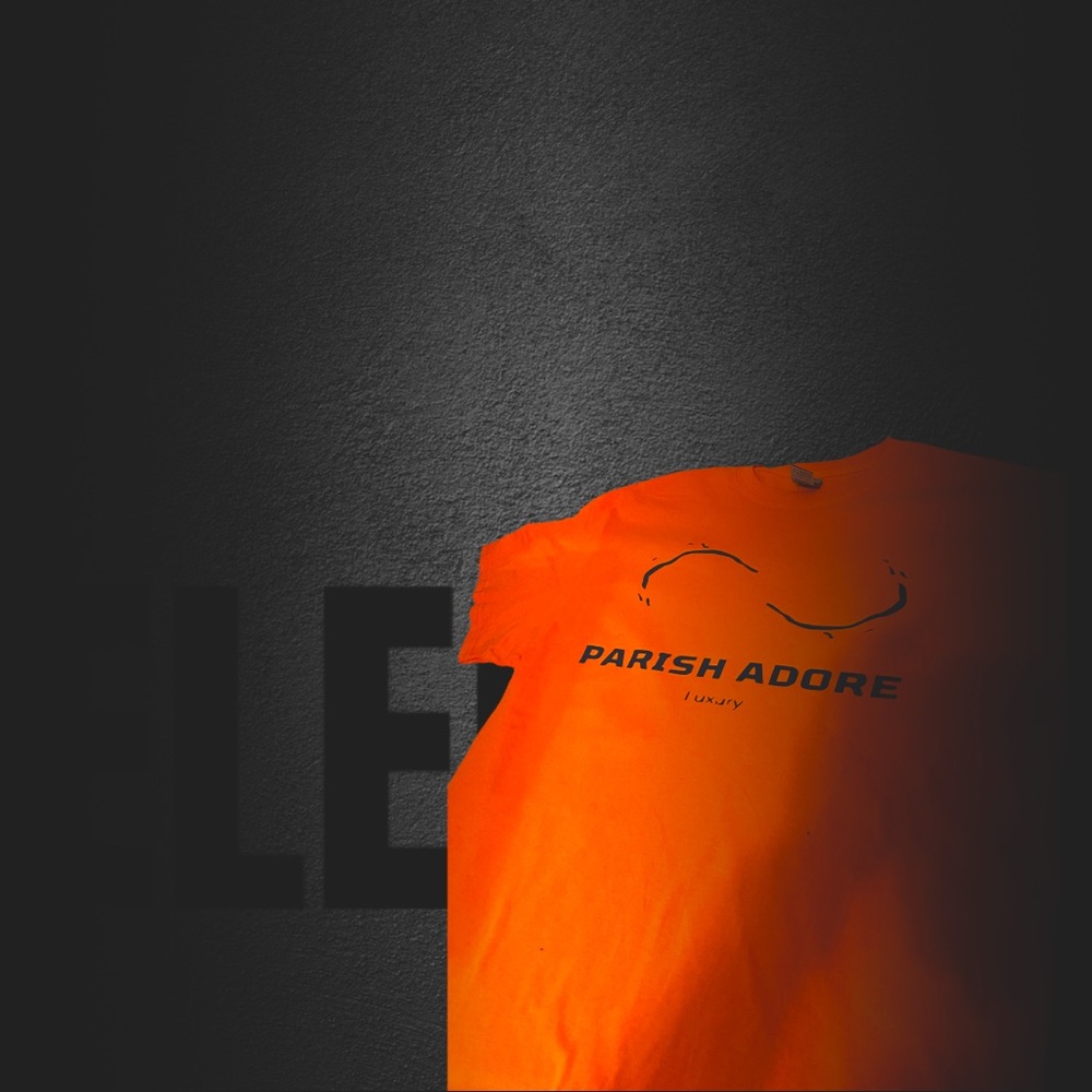 Orange and navy blue space parish Adore T-shirts
